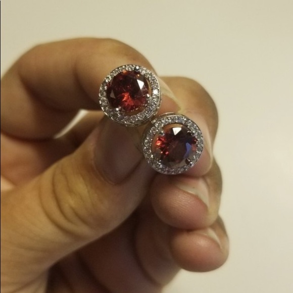 Elegance 10ct White Gold Princess Cut Ruby Studs - Picture 3 of 7